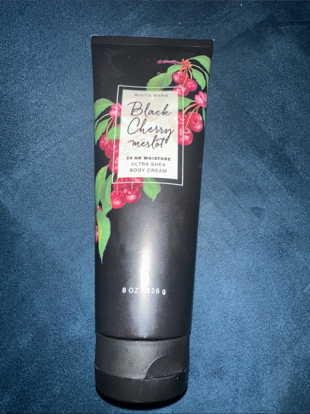White Barn Black Cherry Merlot Body Cream - Black with Red Cherry Artwork